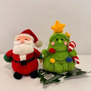 2 Vintage Stuffins Christmas Plush Santa Claus and Christmas Tree Holiday Decor